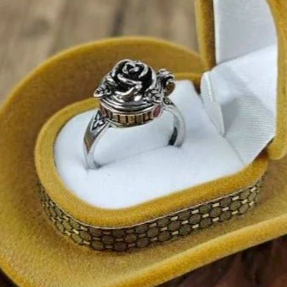 Rose Flower Ring with Secret Compartment Size 6